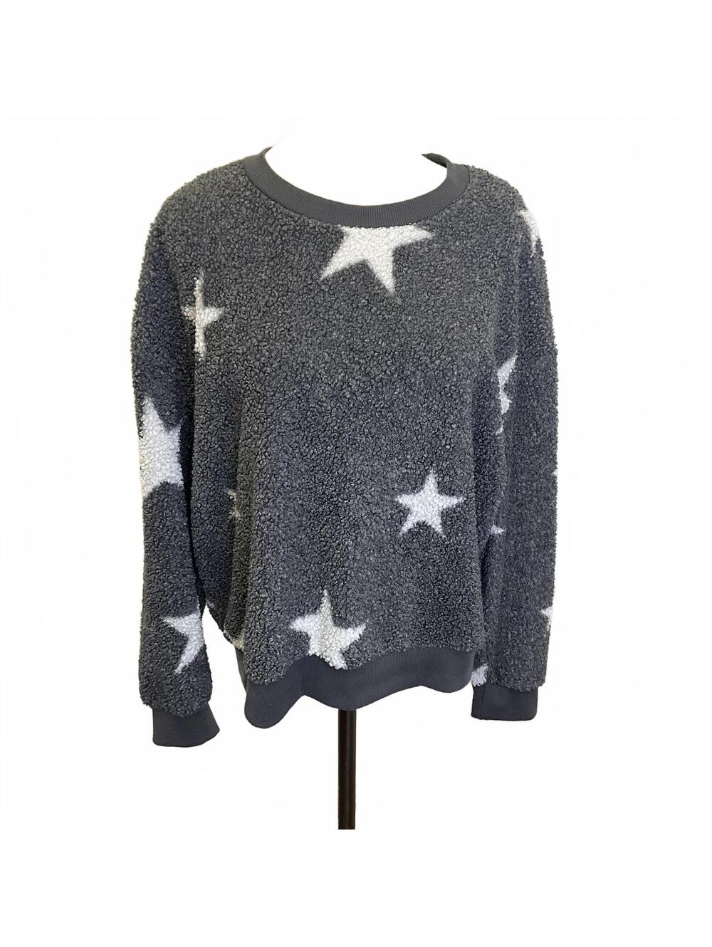 KnappStudio Star Print Knit Sweater Medium Gray Crewneck Long Sleeve Pullover M